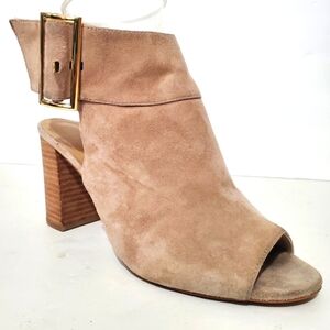 Vaneli Bisa Cuoio taupe suede peep toe ankle strap open back heeled shooties 8